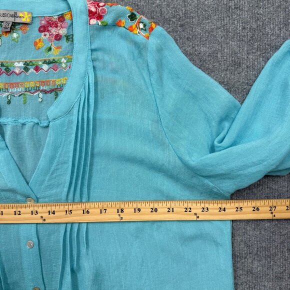 Fig & Flower Turquoise Floral Embroidered Peasant Tunic Top Boho Plus Size 2X - Picture 10 of 10